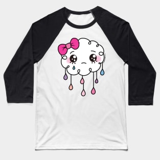 sad cloud raindrops, crying cloud, cute kawaii cloud rain Baseball T-Shirt